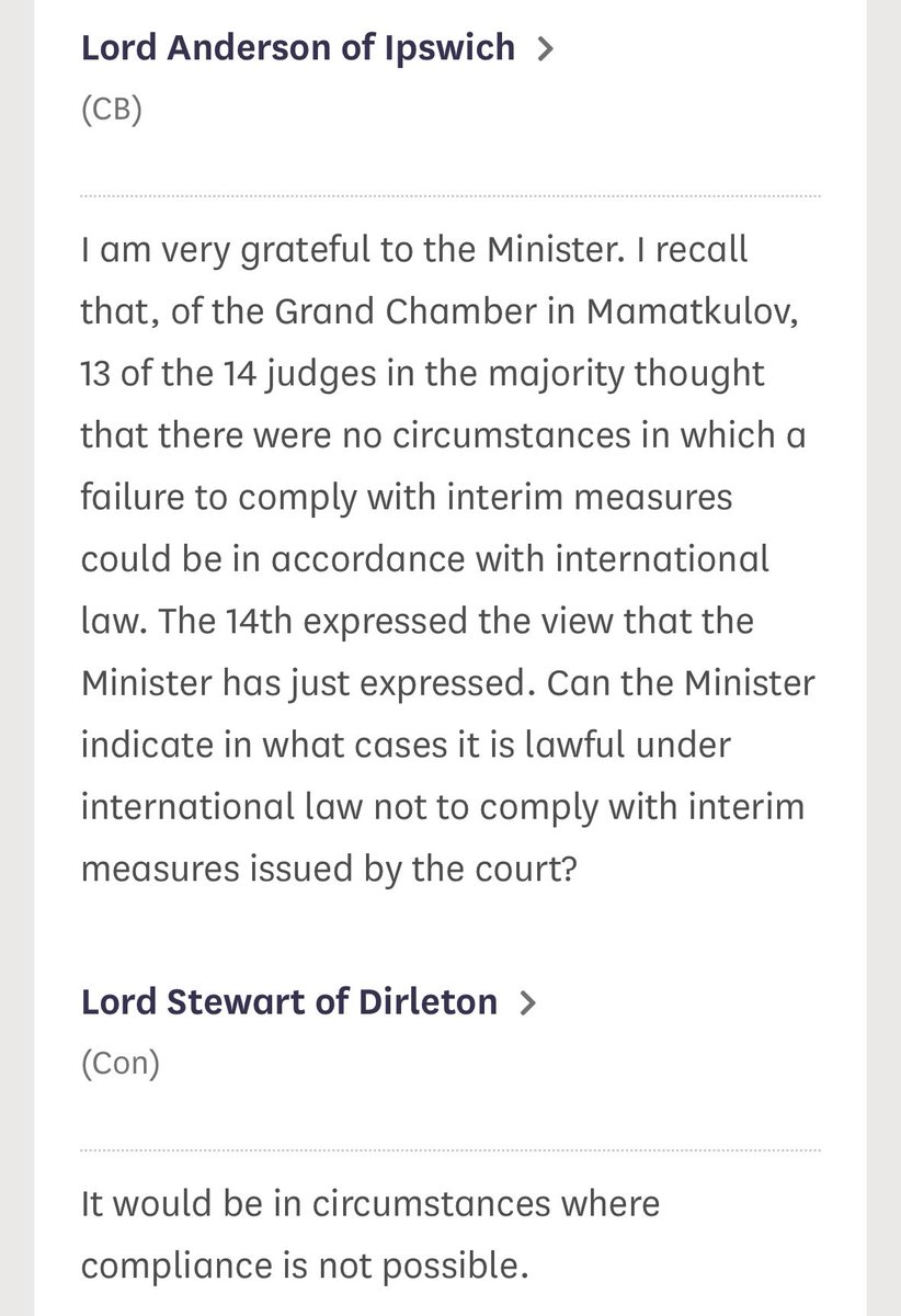 This exchange indicated that the government accepts - through clenched teeth - that compliance with r39 measures is required by international law, save where it is impossible - … /2