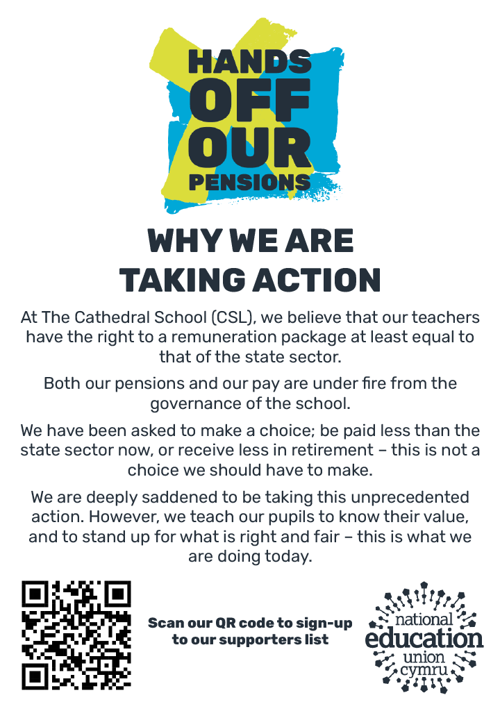 NEUCymruOrg's tweet photo. @NEUCymru @cslcardiff Parents, carers &amp; friends of @cslcardiff pupils, please share our strike flyer with your networks https://t.co/QCKvjtrXmz