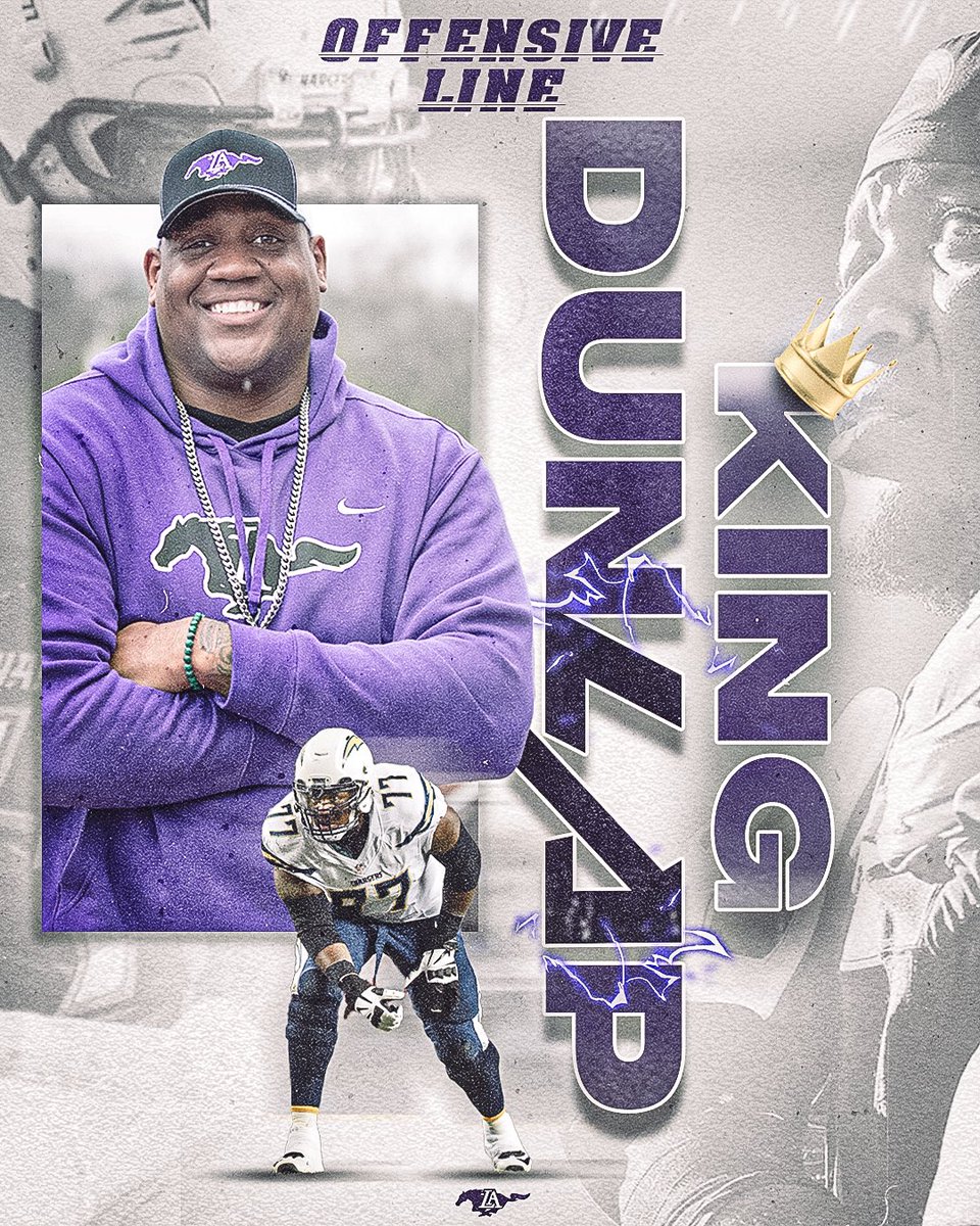 ‼️Mustang Nation! ‼️Welcome King Dunlap to Mustang Football as our Offensive Line coach! Coach Dunlap played at Auburn University and then for the Eagles and Chargers in the NFL. Welcome, Coach!🔥💜 #BibleBooksBall