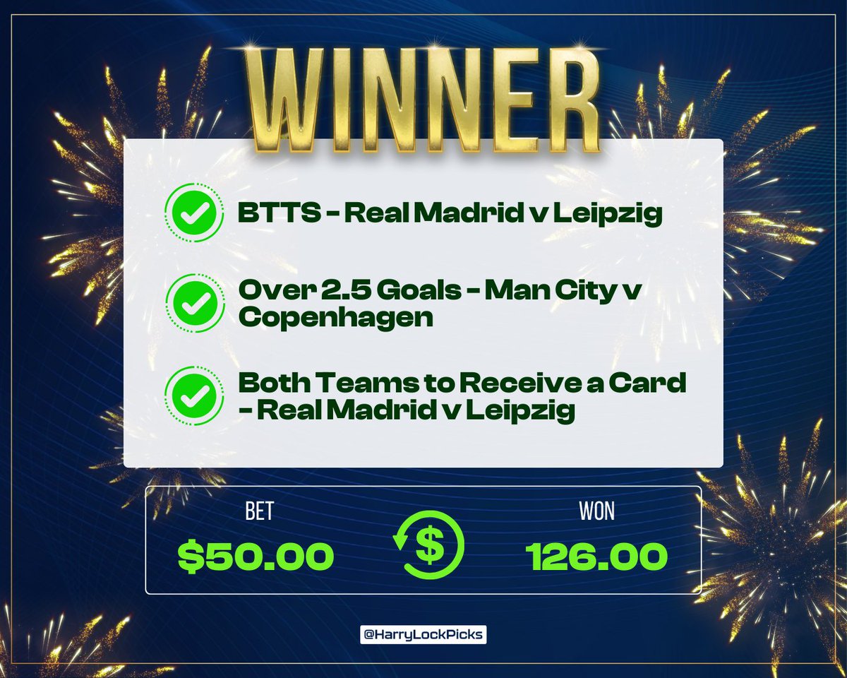 💥 BOOOOOOOOOMMMMM 💥

Another Parlay cashed.

Smash ❤️ if you were tailing.

2 UCL days, 2 Parlays, 2 wins!