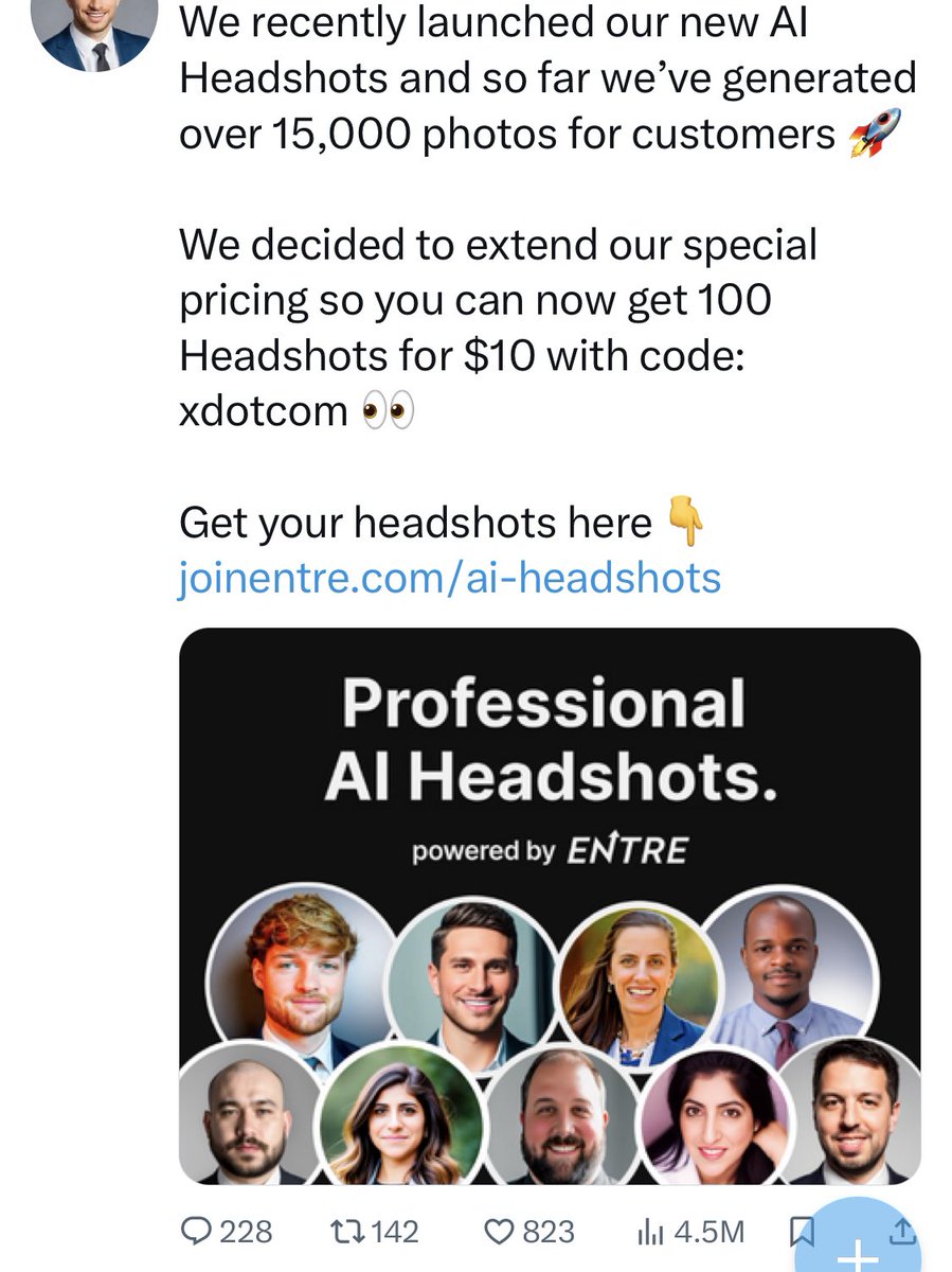 “#AI headshots. Because, the way you look sucks. You’re unacceptable. You look like a human person. And that sucks.”
