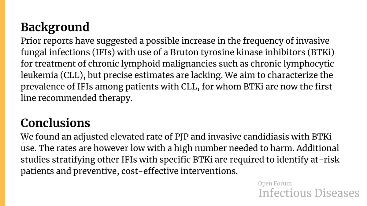 Risk of Invasive Fungal Infections in Patients with Chronic Lymphocytic Leukemia treated with Bruton Tyrosine Kinase Inhibitors – A Case-Control Propensity Score Matched Analysis ✅ Just Accepted 🔓 Open Access 🔗 bit.ly/3UYbcAr