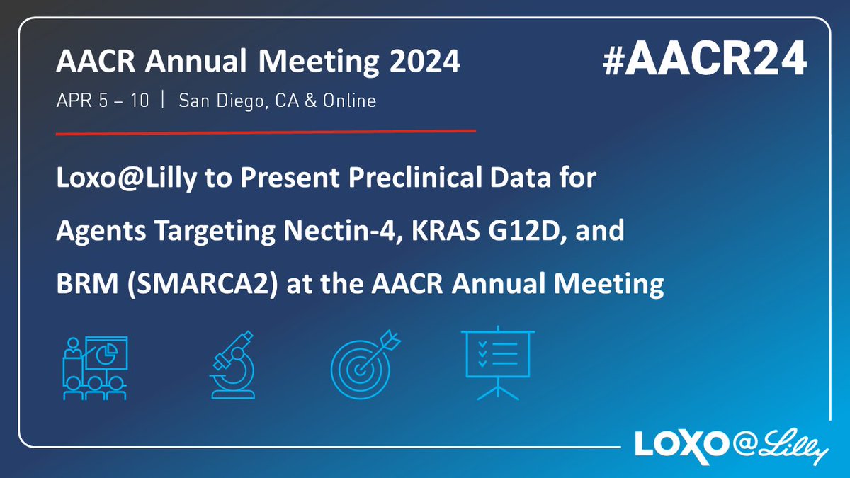 We're excited to join the #CancerResearch community at the @AACR Annual Meeting and look forward to presenting new preclinical data from our early phase #oncology pipeline. Learn more about our #AACR24 presentations here: e.lilly/3P7WNO9