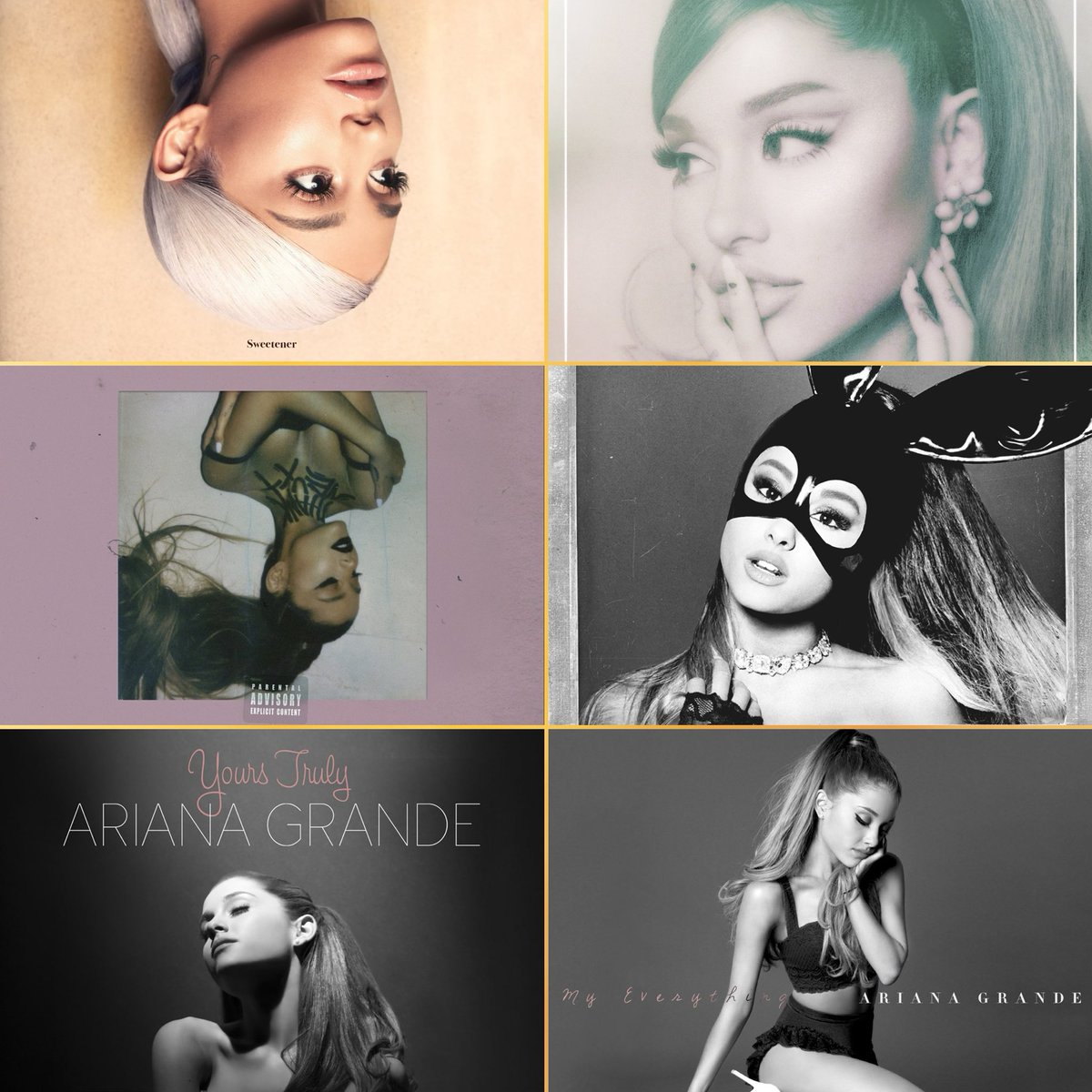 BuzzingPop's tweet photo. Billboard staff ranks Ariana Grande’s albums:

1.Sweetener
2.positions
3.thank u, next
4.Dangerous Woman
5.Yours Truly
https://t.co/8iZ6b60aVt Everything 

What’s your ranking? https://t.co/fydUqZStwC