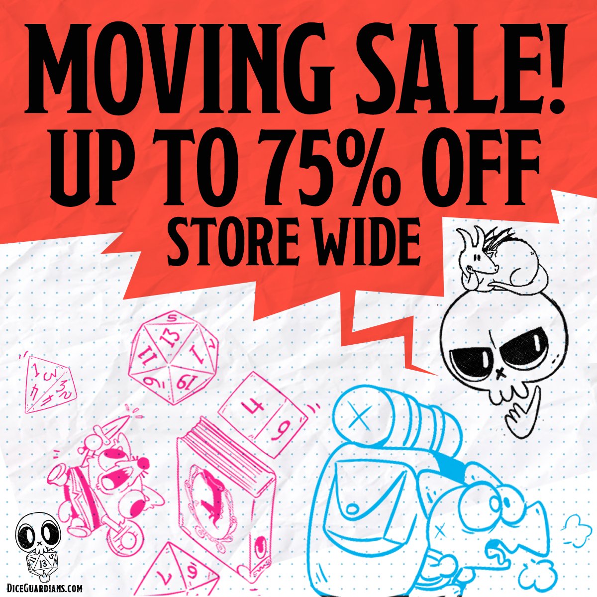 ⚡DICE GUARDIANS MOVING SALE!⚡Get up to 75% off for the month of March, including deep discounts on Dice Guardian figures, Adventure Journals, Apparel &amp; MORE! Help us prepare for our EPIC MOVE and shop the Dice Guardians Store today!

diceguardians.com/collections/st…