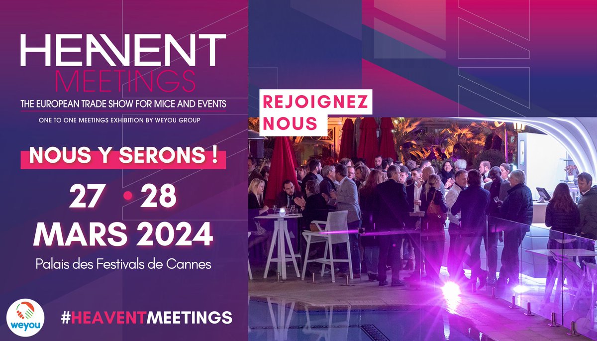 𝗦𝗔𝗩𝗘 𝗧𝗛𝗘 𝗗𝗔𝗧𝗘 📅

Les Heavent Meetings reviennent pour une nouvelle édition incontournable les 27 et 28 mars prochains !

Demandez votre badge sans plus attendre 👉
bit.ly/3PaZgrb

#LÉVÉNEMENT #heaventmeetigs2024 #cannes #eventprofsFR