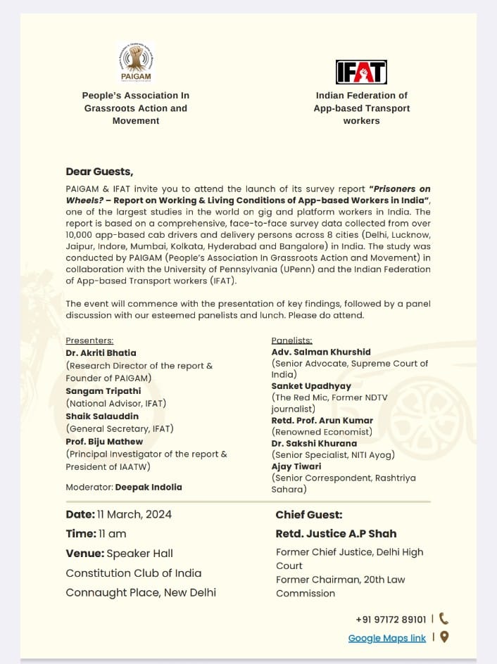 nirmalgorana2's tweet photo. Requesting friends around Delhi to join launch of this important report.
11 March, Constitution Club New Delhi 

#GigWorkers
#PlatformEconomy
#IFAT https://t.co/hGbQmdO4UL