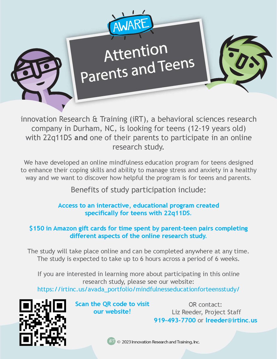 Study of interest for teens living with 22q11DS

#22q #22q11 #22qawareness #study