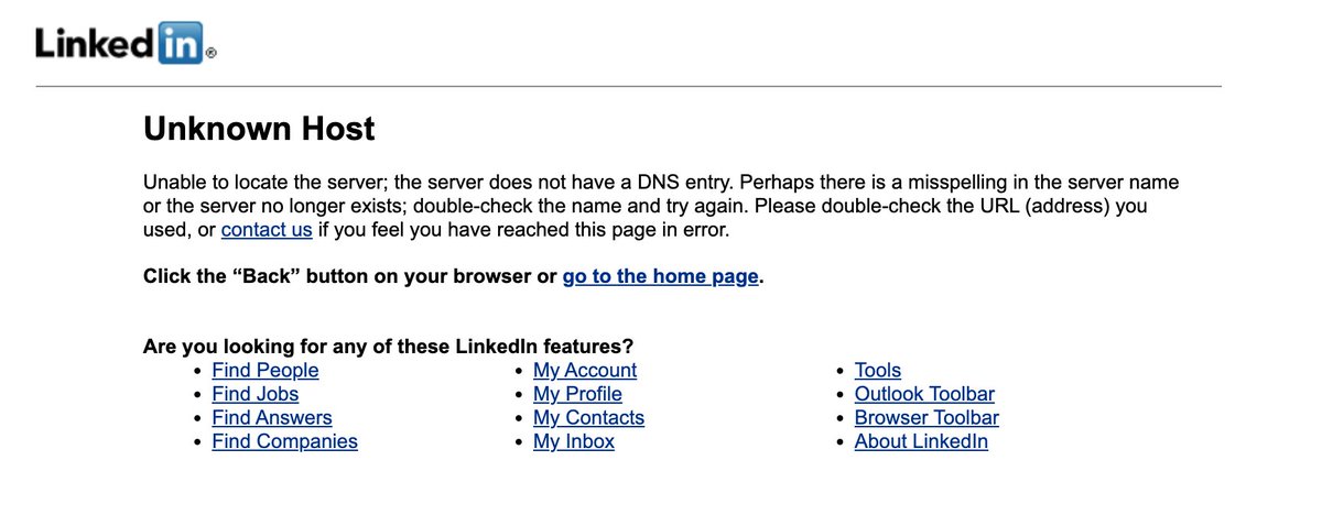 I would never have guessed that this LinkedIn outage is DNS related.