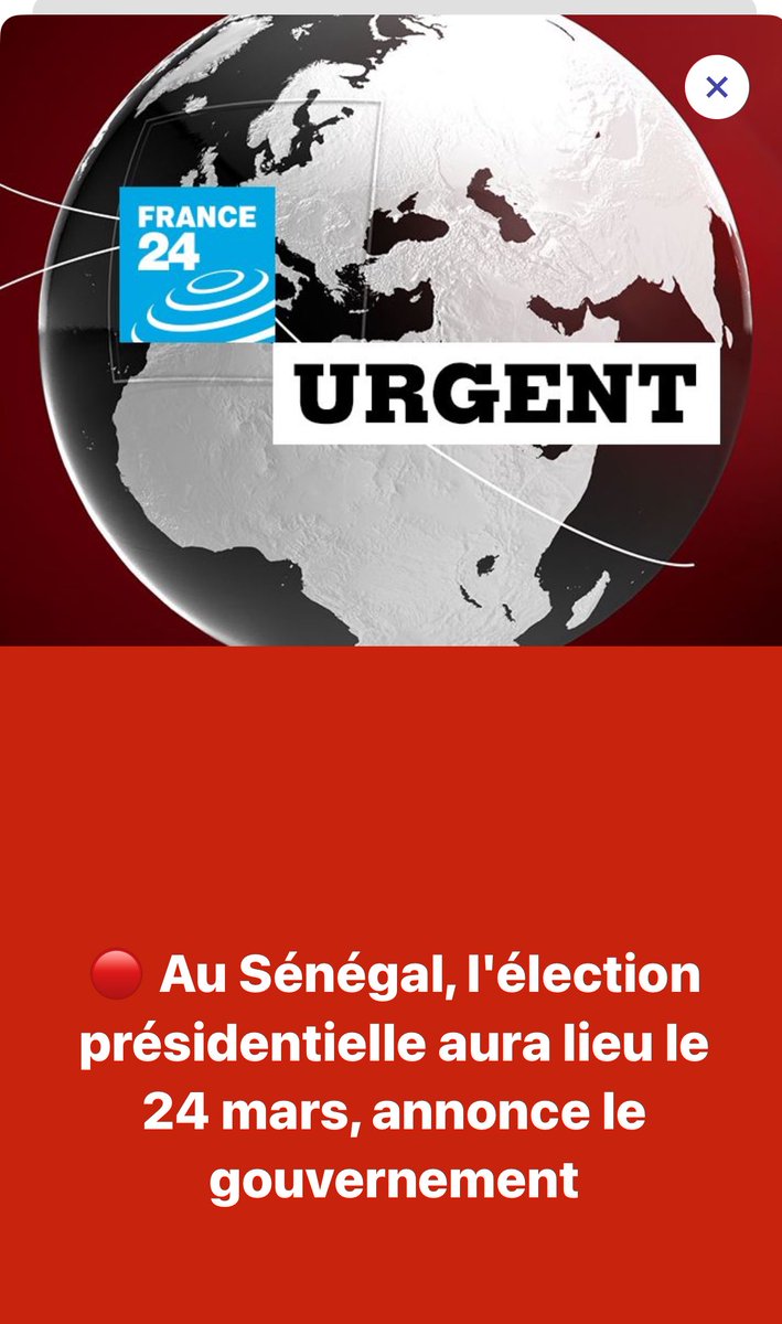 🔴 Sénégal : Le premier tour de la présidentielle est fixé au 24 mars. Amadou Ba quitte son poste de premier ministre pour « s’occuper à temps plein de sa campagne. » Il est remplacé par Sidiki Kaba. #F24