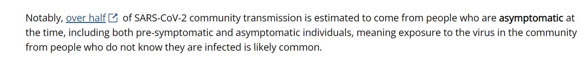 6) Wow, even CDC’s own website says: ➡️“over half” of all COVID community transmission comes from ***asymptomatic transmission***! 

This statement by the same CDC that put out the other junk guidelines. Clearly there are many angry internal staff who disagree with new recs.