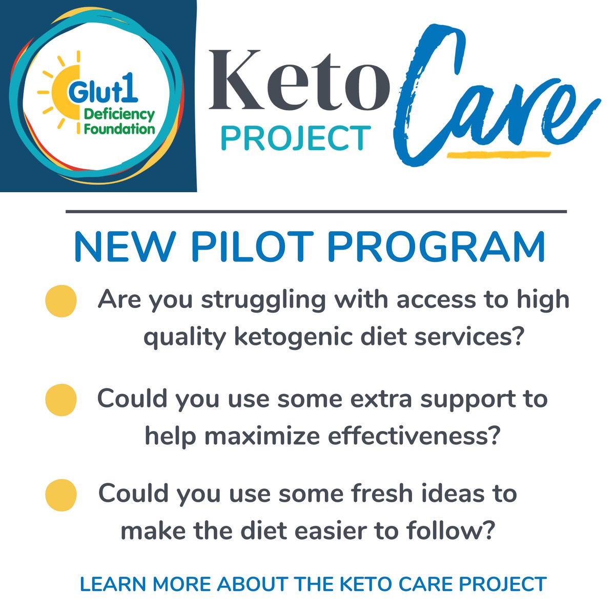 Ketogenic diets are the current standard of care treatment for Glut1 Deficiency. Do you know someone with Glut1 who could benefit from expert ketogenic diet support? Learn more about this new pilot program by visiting the link below.

g1dfoundation.org/keto-care-proj…