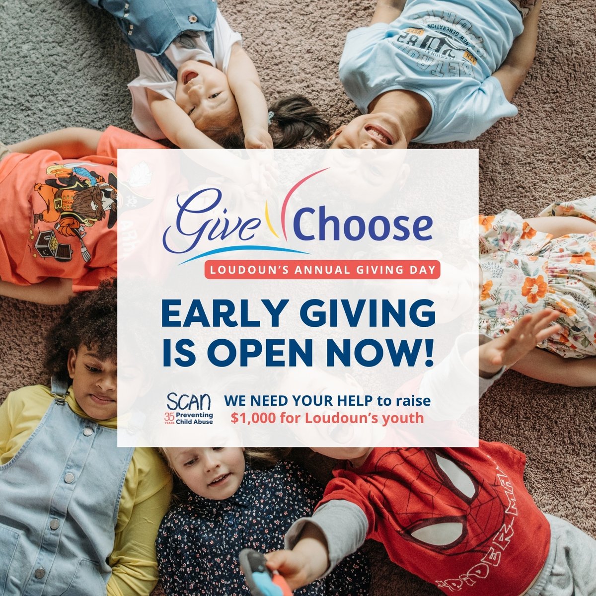 EARLY GIVING is open for this year's #GiveChoose campaign! Your support today can make a difference in the lives of Loudoun's children. Will you help us reach our goal of $1,000?

Donate now --&gt; givechoose.org/nonprofits/SCA…