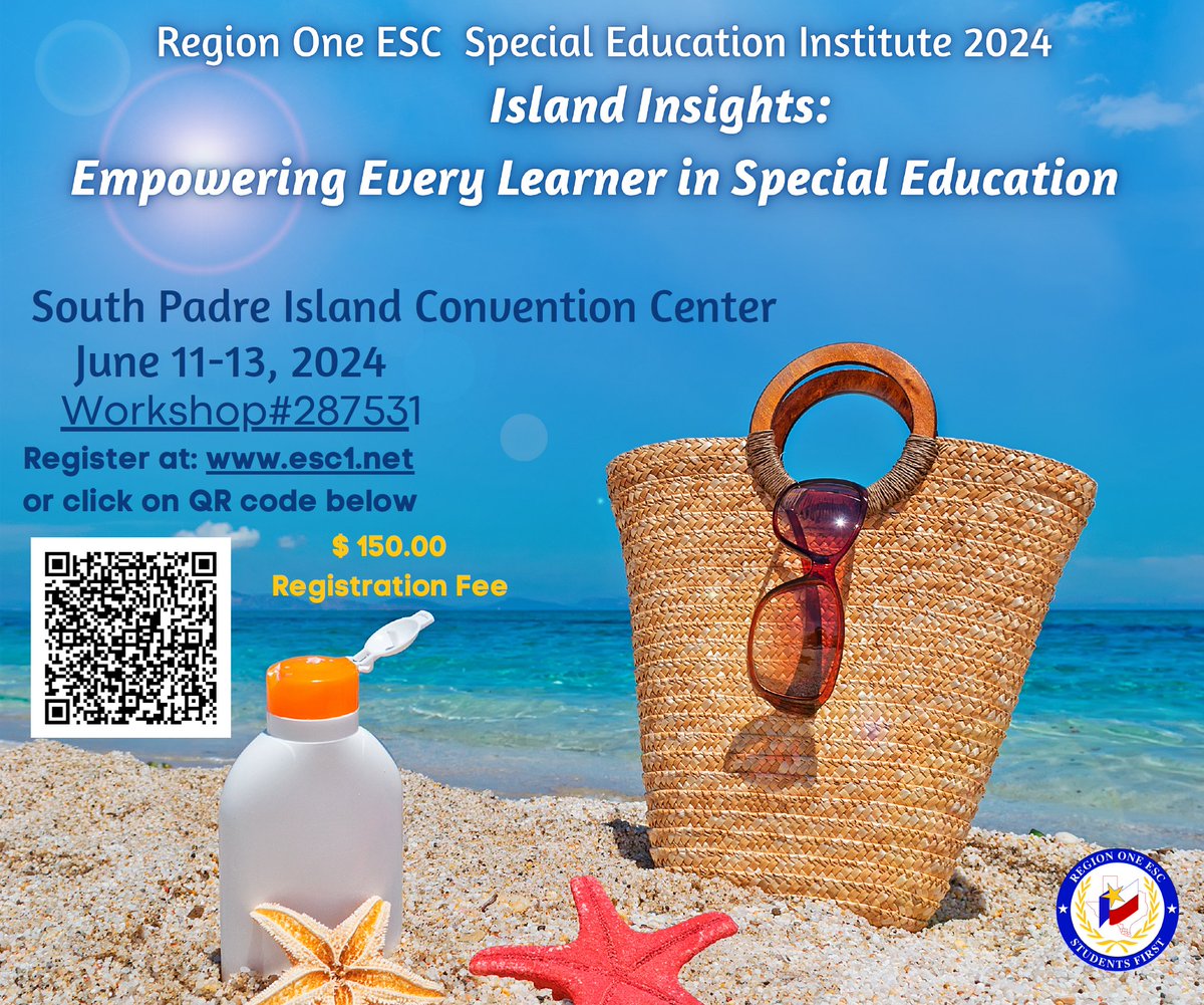 Join us June 11-13, 2024 at South Padre Island for an impactful Special Education Institute hosted by Region One ESC!🏝️Register now for an enriching experience and be part of the movement in making a difference for ALL students! ☀️#SpecialEducation #Leadership #Inclusion