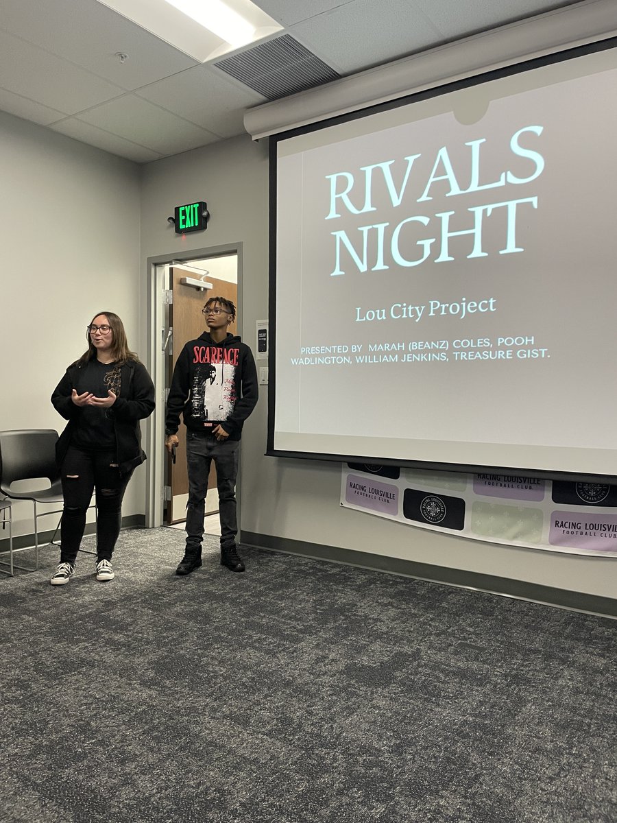 ⚽️ MAKING THE PITCH | @loucityfc and @RacingLouFC asked @ShawneeAcademy Management and Entrepreneurship pathway students to create theme night ideas for a soccer game. Today, students pitched their ideas to the clubs' leaders! Great project-based learning in action. #WeAreJCPS