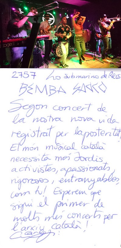 <a href="/30anys/">Joventut i més enllà</a> #taldiacomavui del 2018, fa 6 anys, els <a href="/BembaSaoco/">Bemba Saoco</a> em van signar a <a href="/losubmarinoreus/">Lo Submarino de Reus</a> de #Reus l'autògraf del #concert_num 2757