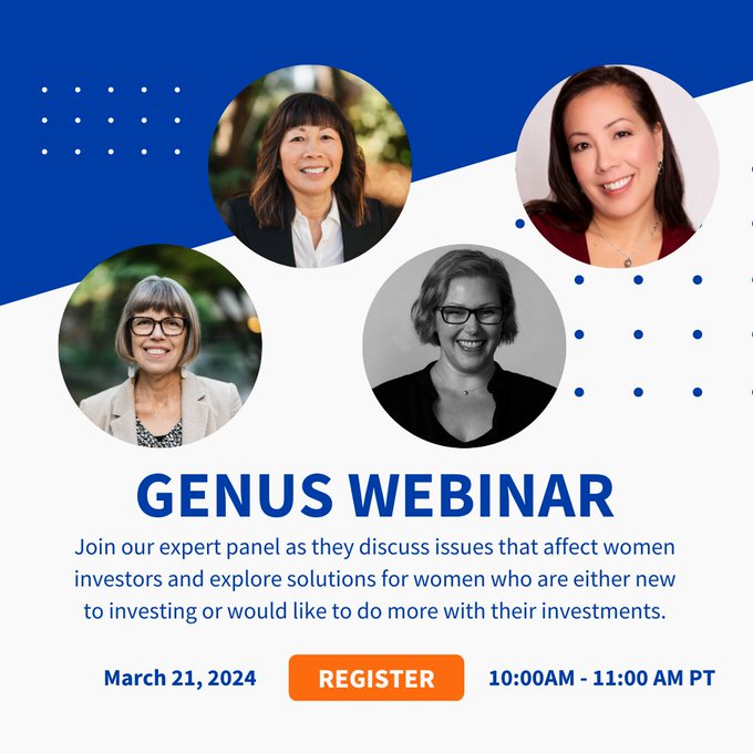 Join Julia at Genus Capital's webinar on March 21st at 10:00 Pacific / 1:00 Eastern. Julia will be joined by an expert panel to discuss issues that affect women investors. Register here: my.demio.com/ref/GMK2iqsdWN…