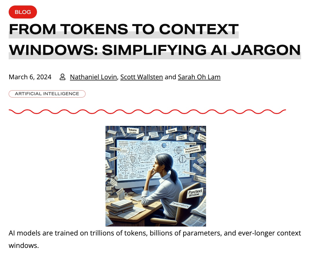 🚨New Blog Post!🚨 From Tokens to Context Windows: Simplifying AI Jargon, by Nathaniel Lovin, et al. Read it here! techpolicyinstitute.org/publications/a… #ai #tokens #parameters #contextwindow