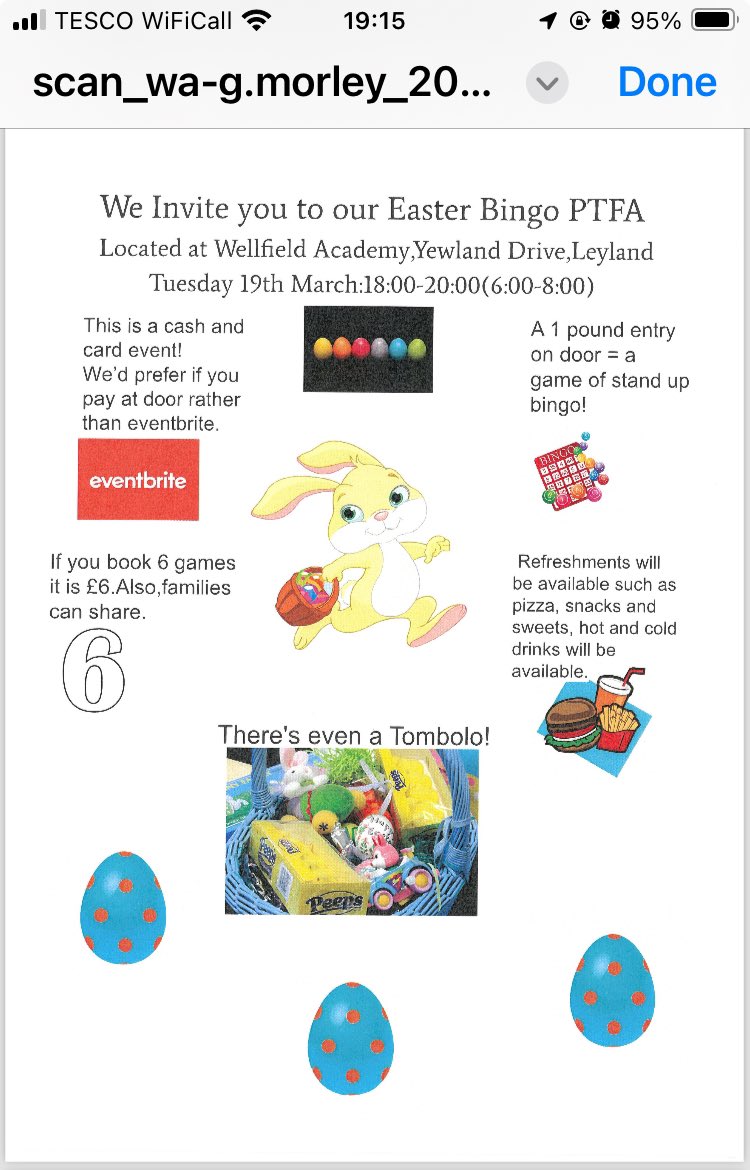 WellfieldPTFA's tweet photo. We invite you to attend our annual Easter Chocolate Bingo 

Tuesday 19th March, 6-8pm
Wellfield Academy, Yewlands Drive, Leyland

Reserve your place on Eventbrite
https://t.co/RR0cgeBbnX…

Cash or Card event.
£1 entry each on the door = game of stand up bingo.
6 games =£6 https://t.co/Nw9SQUO9oe