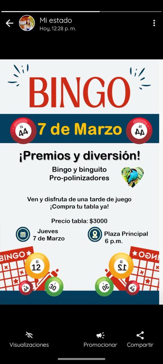 ¡Y llegó el bingo Polinizador! Si tienen la dicha de estar mañana en Támesis, Antioquia vayan al bingo mañana 6:00 pm kiosco del parque principal.

Los fondos recolectados son para Polinizadores Támesis :)
