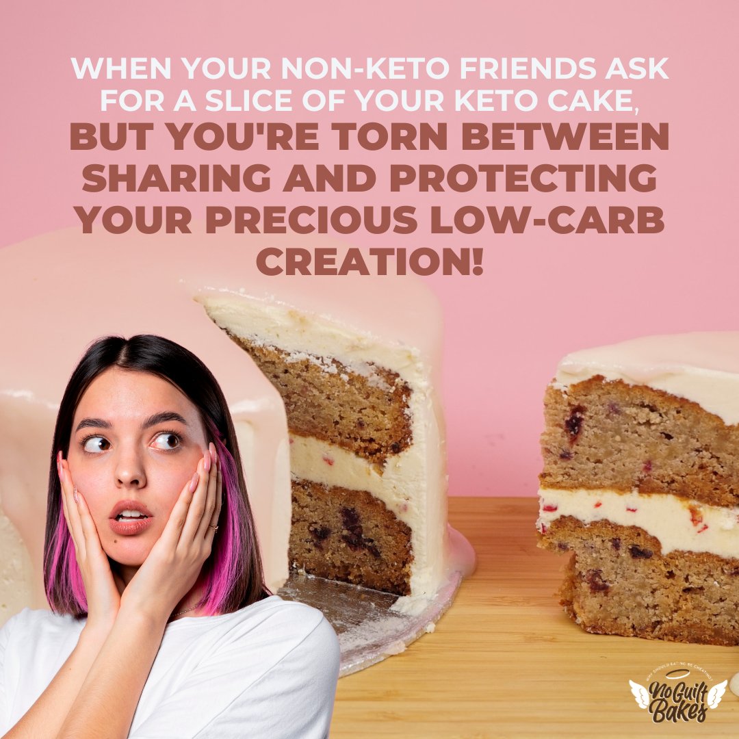 noguiltbakes's tweet photo. That awkward moment when your non-keto friends discover the deliciousness of your keto cake and you're torn between spreading the love or keeping it all to yourself. 🤔🍰 Decisions, decisions! #KetoCakeStruggle #ToShareOrNotToShare #keto #ketodiet #ketorecipes #noguiltbakes https://t.co/20QOwWrI8G