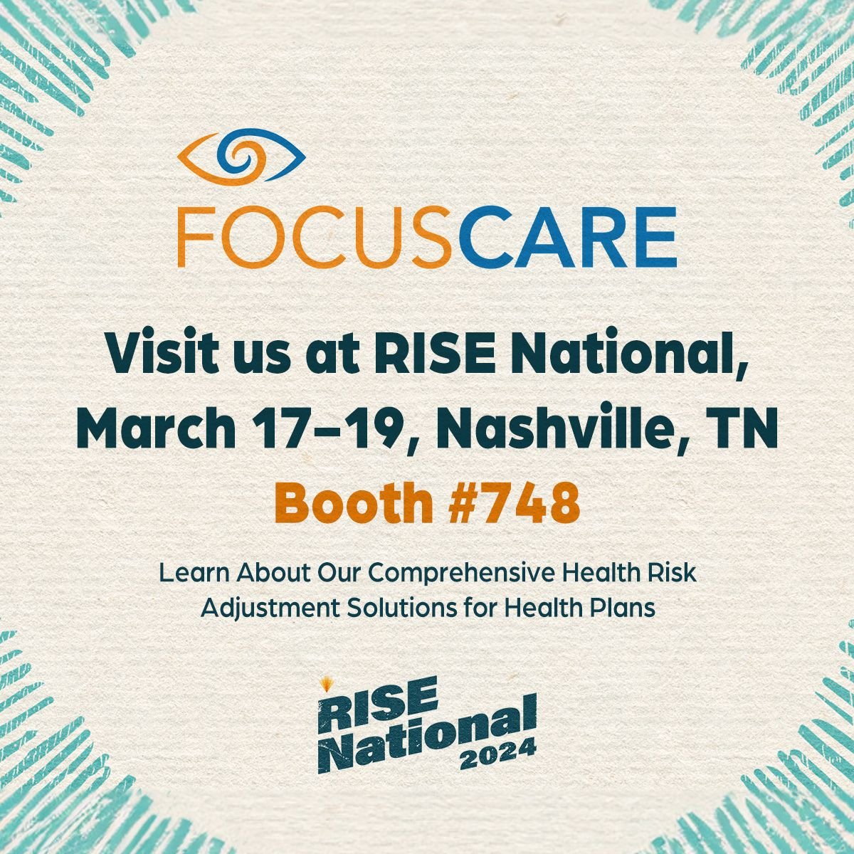 FocusCareOnline's tweet photo. Please visit us at RISE National
March 17-19, Nashville, TN
Booth #748

Learn About Our Health Risk Assessment Solutions for Health Plans

#risenational2024 https://t.co/U4fzZuen1P