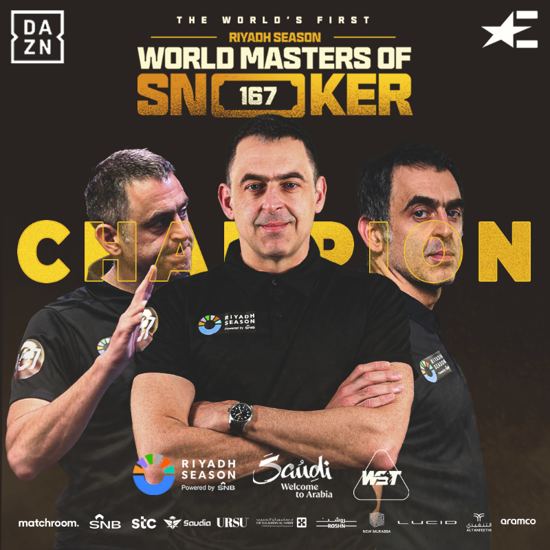 WeAreWST's tweet photo. THE ROCKET IS THE CHAMPION!! 🏆🇸🇦

O'Sullivan is the inaugural @RiyadhSeason World Masters of Snooker Champion after beating Brecel 5-2 in the final finishing in style with a 124 break!

#RiyadhSeason | @RonnieO147