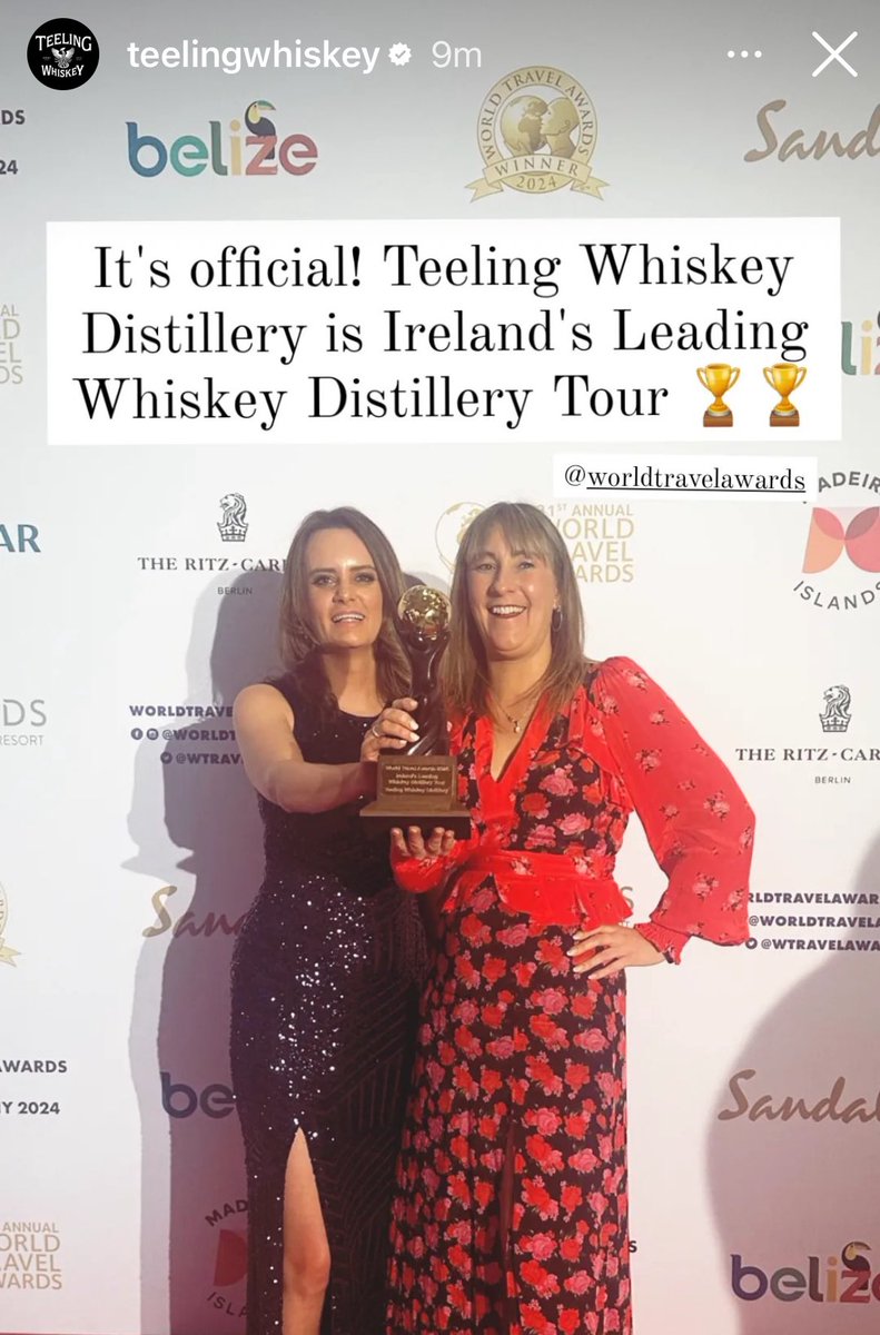 Amazing result for Team Teeling @TeelingWhiskey Picking up the top award tonight at the World Travel Awards 🥇 @travelawardsHI #WorldsBest #Distillery #Experience