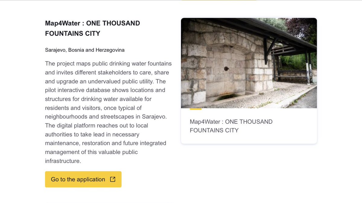 #map4water from #Sarajevo #BiH is a contestant for the 'New European Bauhaus Champions' (Strand A = an existing and completed project with clear and positive results) under the area ”Regaining a sense of belonging” …

Cast your vote 🗳️ now:
prizes.new-european-bauhaus.europa.eu