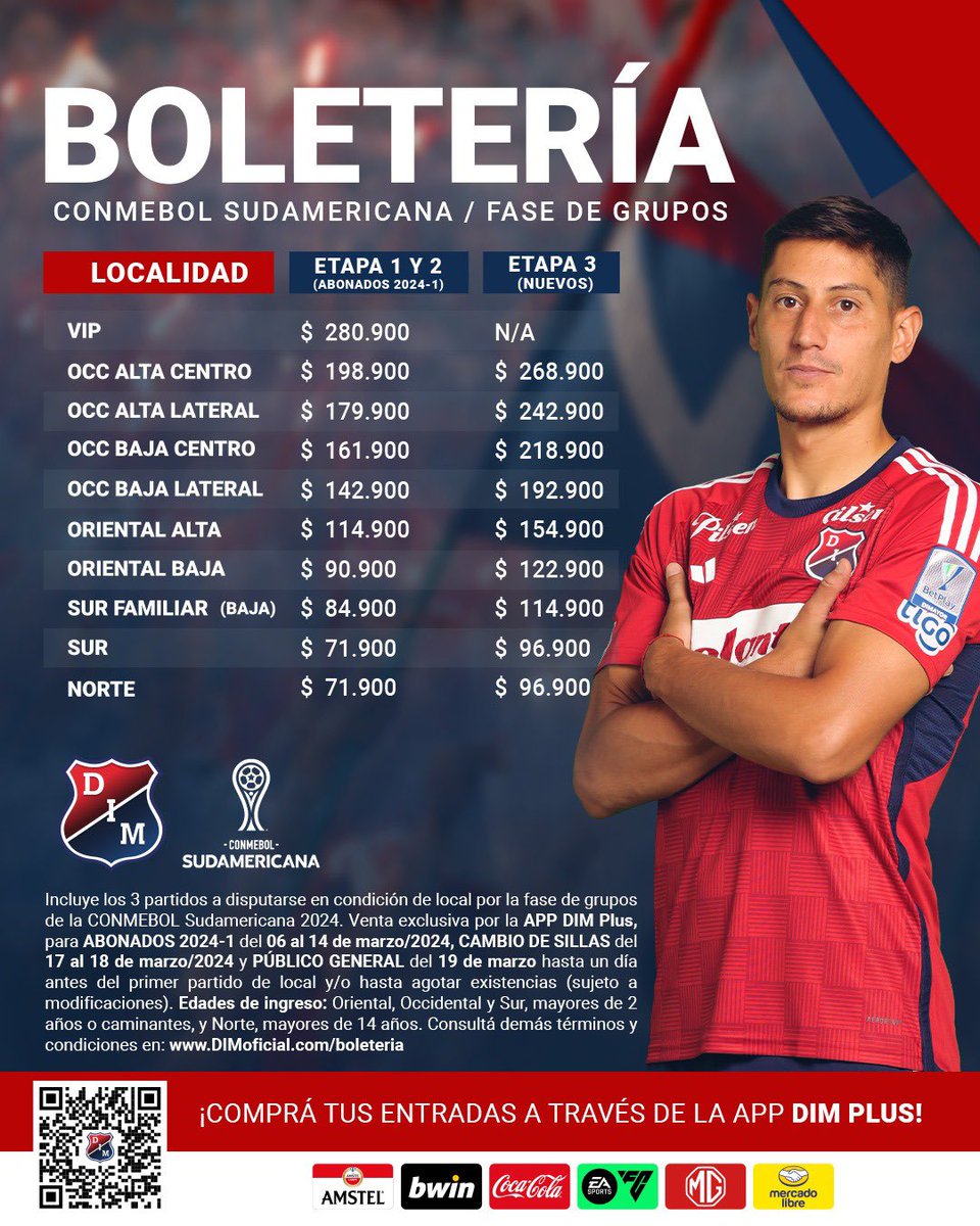 [🏆🔴🔵] El camino por el continente continúa y vamos a recorrerlo juntos
👉 Habilitado el combo para fase de grupos de CONMEBOL <a href="/Sudamericana/">CONMEBOL Sudamericana</a> 
☑️ Etapa 1 (recarga abonados 2024-1): Hasta el 14 de marzo por la app DIM Plus
⚠️ Si vas a cambiar de ubicación, comprá en etapa 2
⏳