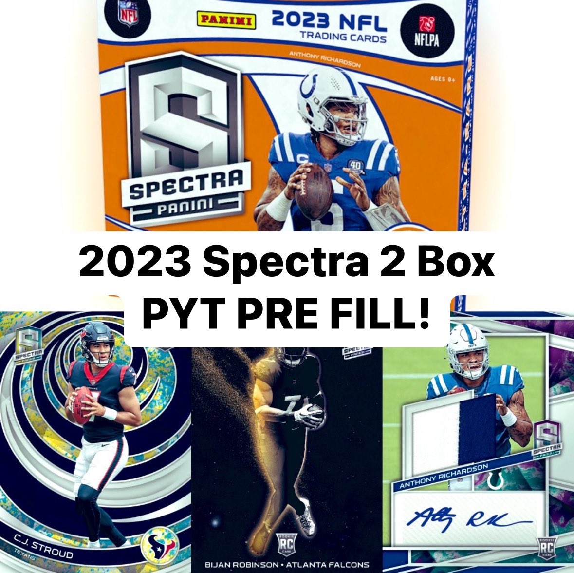 2023 Spectra 2 Box PYT! RELEASES FRIDAY!!! 32 Cards, 8 Autos, and 8 Mems! Join our community Discord for early access to all breaks! discord.gg/nJRwnXmz RT’s Appreciated! @PCOregonDucks2 @Nolacardtweets @HobbyRetweet_ @hobbyretweeters @sports_sell @CardboardEchoes