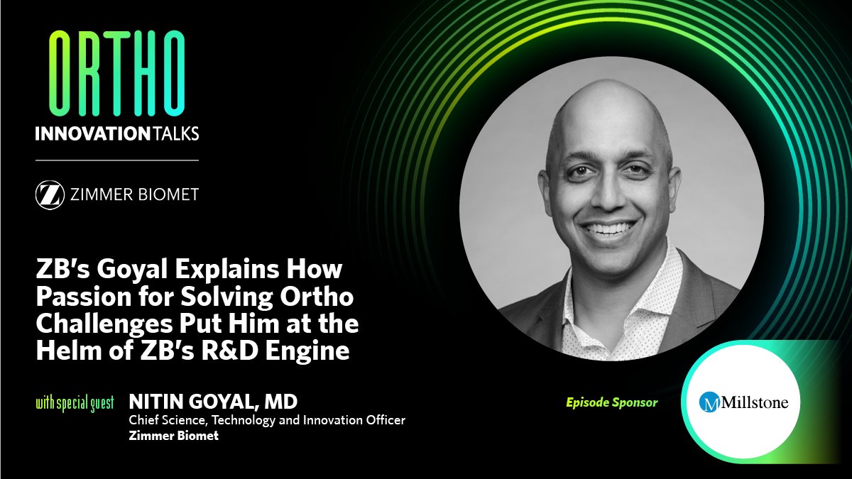 In this episode of #OrthoInnovationTalks, Nitin Goyal, MD, chief science, technology and innovation officer at @zimmerbiomet (ZB) shares his journey from the #OR to the #medtech industry.

WATCH and LISTEN below:
devicetalks.com/zb-goyal-expla…

#ortho @AcuityMD #MillstoneMedical