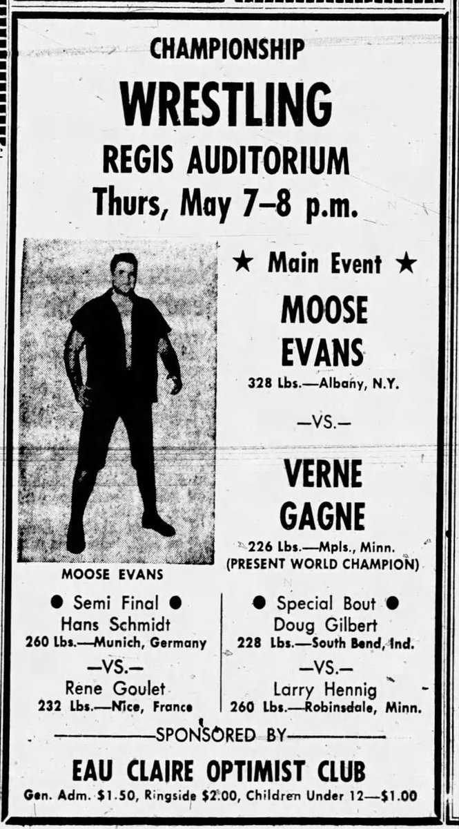 Eau Claire, WI 05/07/1964 Does anybody know what became of Moose Evans AKA Mighty Yankee #2, Tiny Evans, Doodle Yankee, Bud Evans etc?