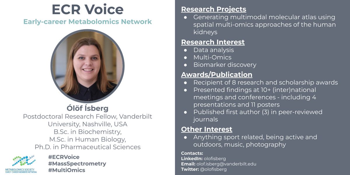 Introducing Ólöf for #ECRVoices @olofisberg is working on #MultiOmics and she is based in Nashville, USA 🇺🇸