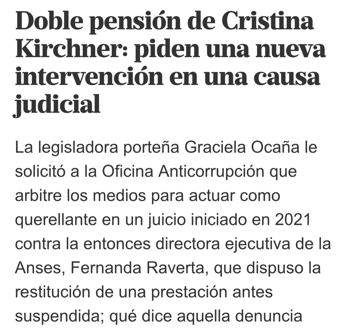 $14.548.836,38 es lo que percibe ilegalmente Cristina Fernández de Kirchner todos los meses. Dinero de todos los argentinos. Por eso, les solicitamos a la Oficina Anticorrupción que arbitre los medios para intervenir como querellante en una causa judicial iniciada en 2021…