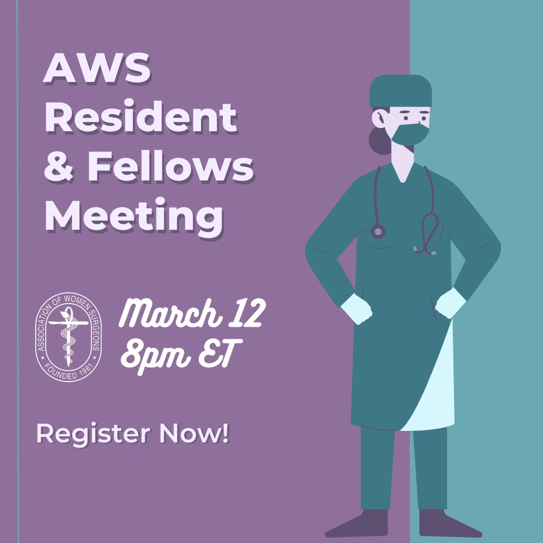 Join the AWS Resident & Fellow Committee for a virtual meeting on 3/12 at 8pm ET! This committee is focused on addressing surgical trainee programs and issues, with an emphasis on engaging surgeons at an early stage in their careers. REGISTER: bit.ly/3IrLSLF