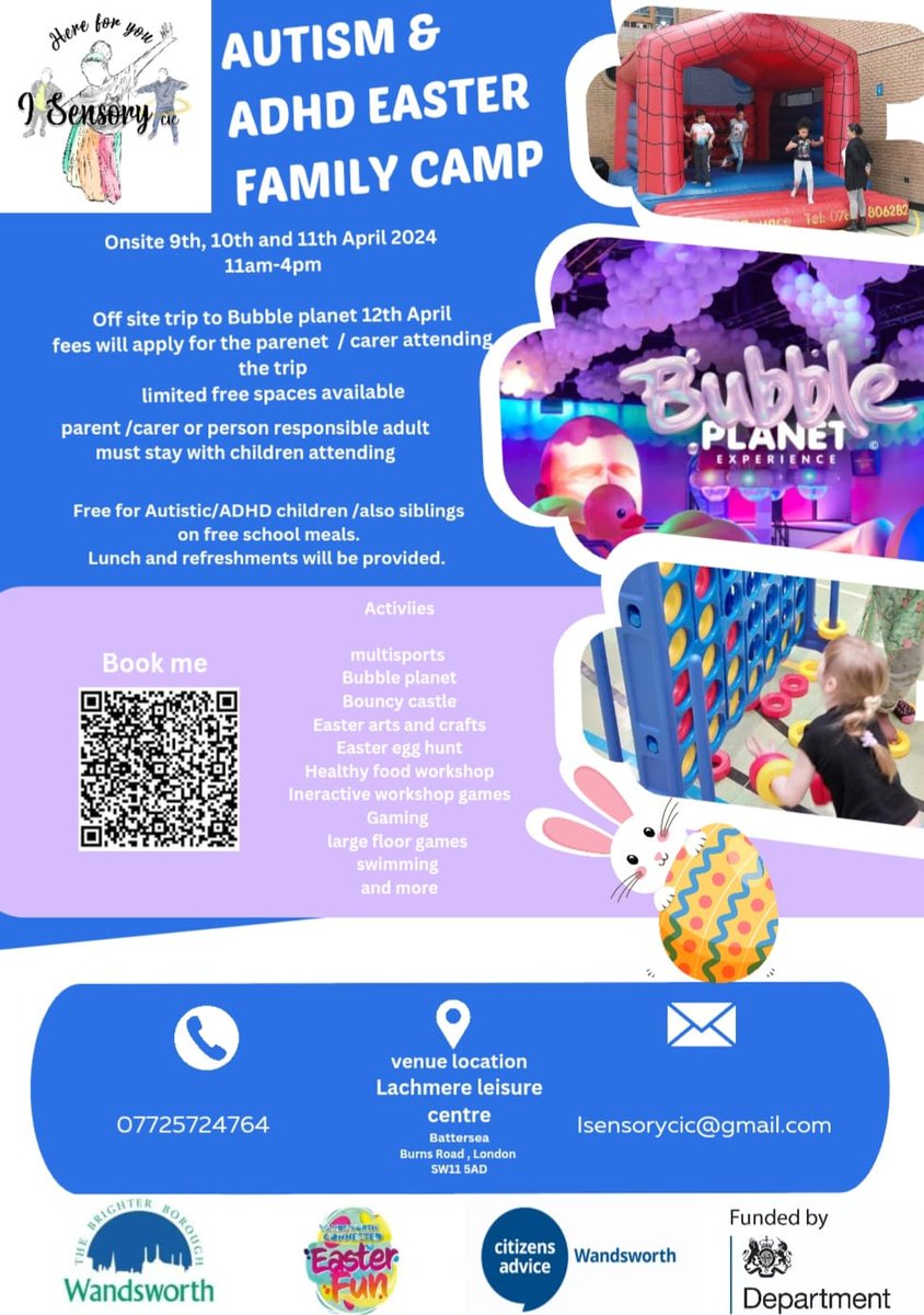 Check out @isensorycic #Autism & #ADHD Easter Family Camp 9 to 11 April, 11 TO 4pm Latchmere Leisure Centre 12 April - SOLD OUT M: +44 7725 724764 E: isensorycic@gmail.com @WAdvisoryAutism @educationgovuk