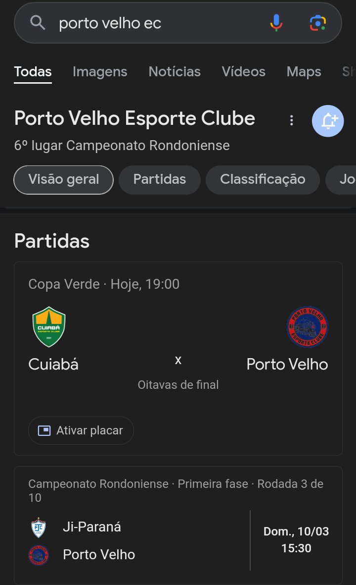 Informação: 
O Porto Velho agora possui imagem no Google, depois de 4 anos sem nenhum símbolo em seu escudo.

E os caras ainda deixaram o escudo bizarro pqp.
