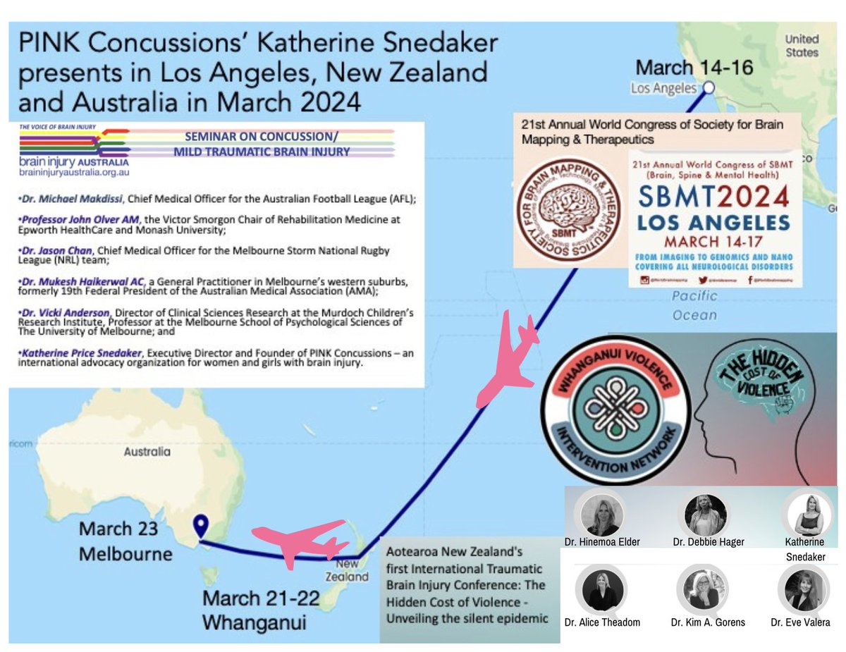 SO EXCITED!! In 1 week I start my speaking tour from Los Angeles -> New Zealand -> Australia. Cannot wait to learn from all the other speakers and share ideas! For LINKs = pinkconcussions.org @WorldBrainMap Brain Injury New Zealand, Jigsaw Whanganui @BrainInjuryAus