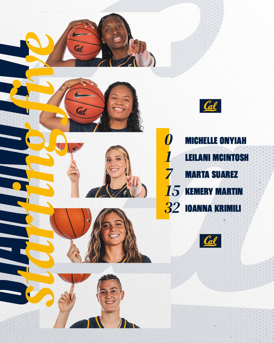 CalWBBall's tweet photo. We're about to get started here at the Pac-12 Tournament in Las Vegas! Here is the starting 5⃣ against the Washington State Cougars. https://t.co/E2FU5qNVbT