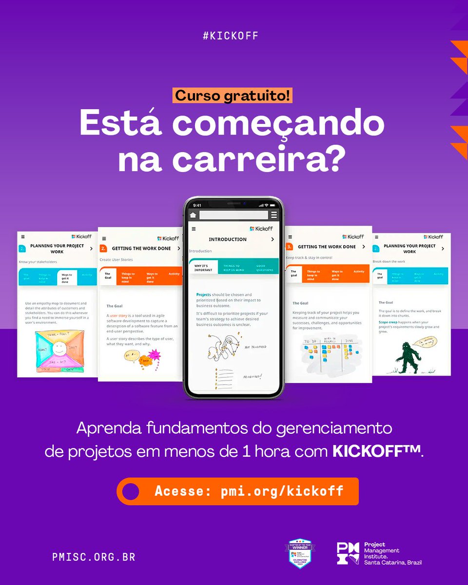 PMISC's tweet photo. A falta de tempo não é mais desculpa! Em 45 minutos, você aprende fundamentos do gerenciamento de projetos, de forma gratuita! Você ainda pode escolher entre projetos Ágeis ou Preditivos e acessar a qualquer hora e de qualquer lugar.

Inscreva-se https://t.co/TuIaiYJaUS

#PMISC https://t.co/8dhMaXzEMz