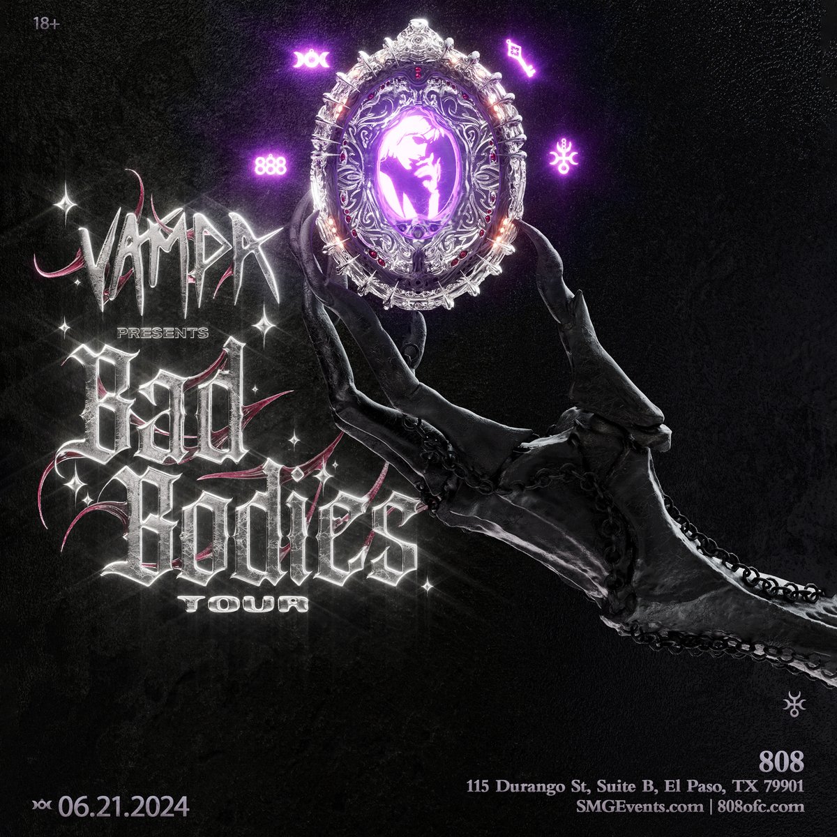 [Announcement] Presenting Bad Bodies Tour with VAMPA on Friday June 21, 2024 🦇 Tickets ON SALE NOW via SMGEvents.com | 808ofc.com 🎫 LIMITED CAPACITY — Ticket ensures entry 🪞