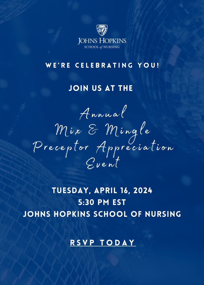 Attention all #HopkinsPreceptors! RSVP today for the #JHSON Annual Preceptor Appreciation Celebration. We can't wait to celebrate with you!
RSVP here: bit.ly/432RDsL