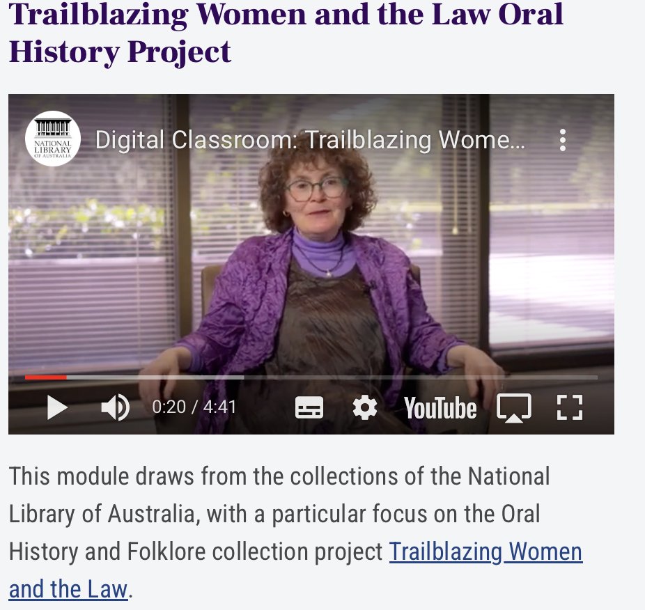 Tomorrow is #IWD2024 and a great time to celebrate the work of the @nlagovau and the new Digital Classroom curriculum materials drawing from the oral history collection of Trailblazing Women Lawyers. Go and check it out at ⬇️ nla.gov.au/digital-classr…