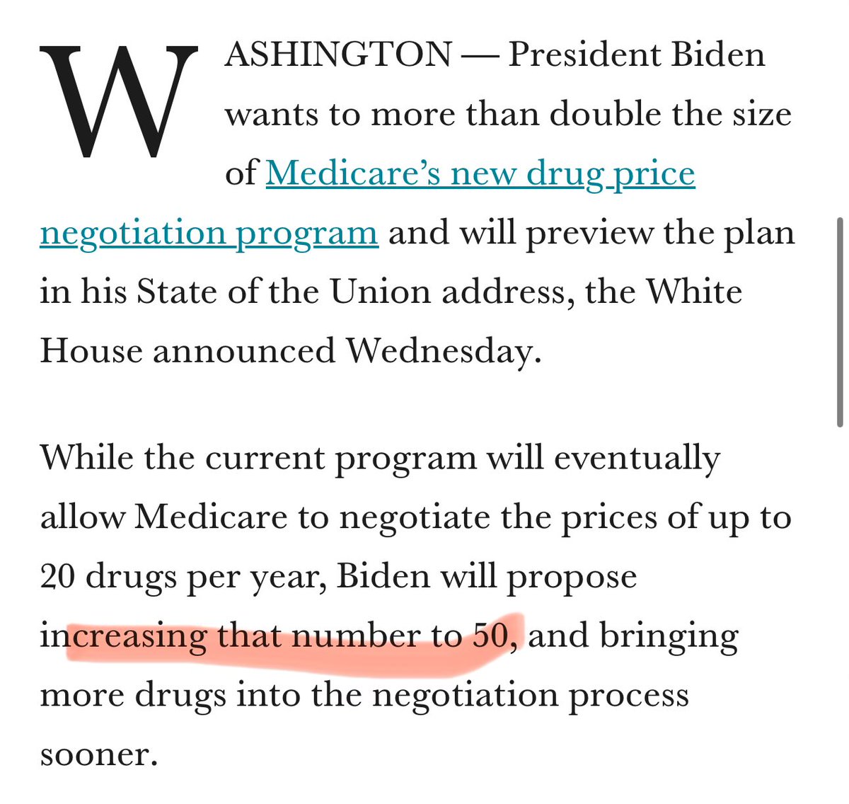 Every single $XBI investor, big Pharma worker, and American needs to catch the State of the Union Address Possible increase Medicare IRA negotiation from 20 drugs to 50... Pharma and Biotech Innovation could be severely dampened. The US foots the bill because ROW pays pennies