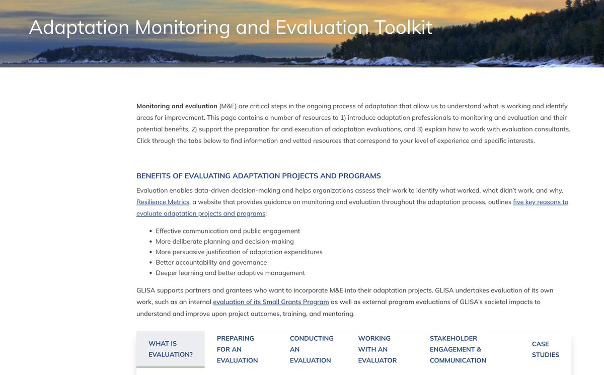 This toolkit by <a href="/GreatLakesGLISA/">GLISA</a> introduces adaptation professionals to #monitoring and #evaluation and supports the process of planning and execution. Search for resources that correspond with your experience and interests below: 📊⤵️
cakex.org/tools/adaptati…