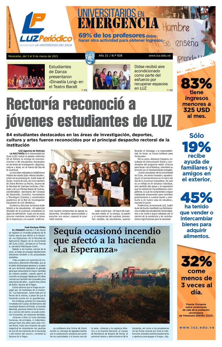 Edición 928 de LUZ Periódico, el semanario de la Universidad del Zulia.
Aquí el enlace ➡️ cutt.ly/6w1kRD8Y
#LUZPeriódico 
#Edición928
#126AñosEnElAdnDeLUZ