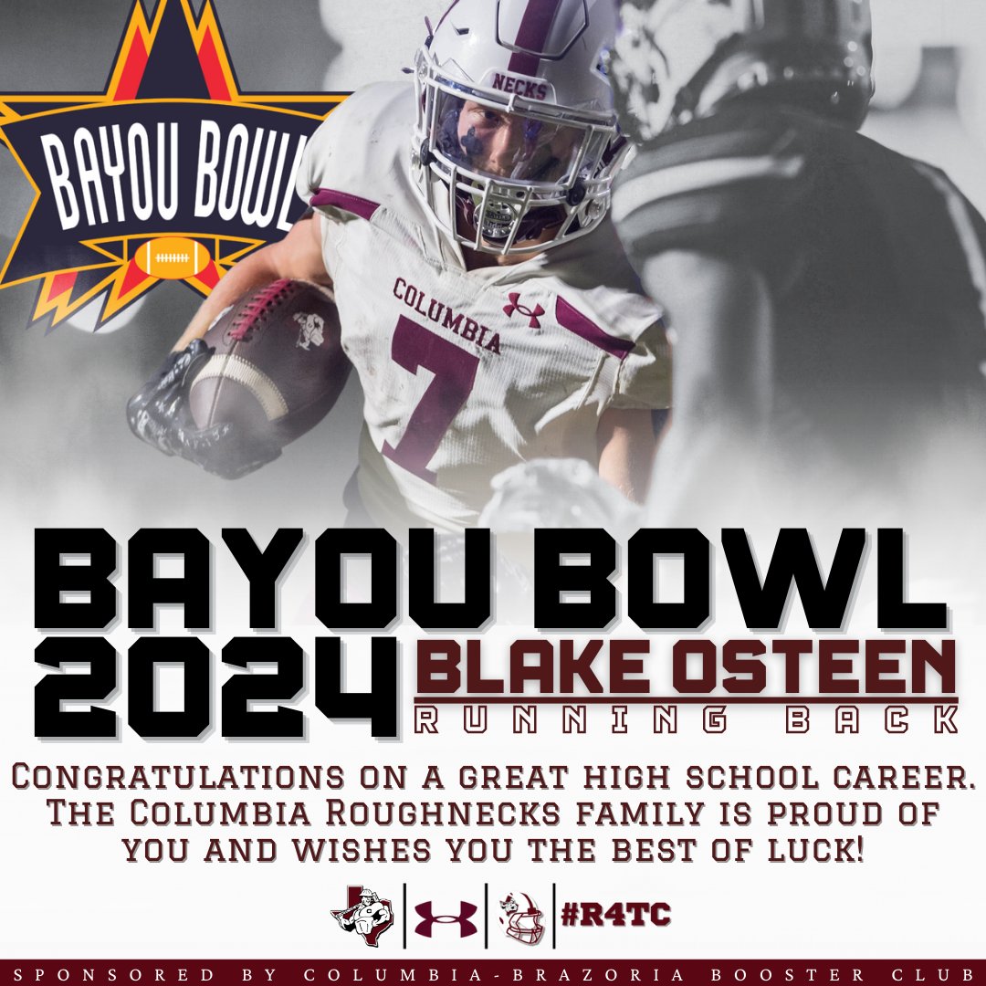 Congratulations to @Blake_Osteen24 for being selected to play in the annual Bayou Bowl game! #RideForTheC #PURP @BayouBowlGHFCA @CHSAthl @CBISDTx