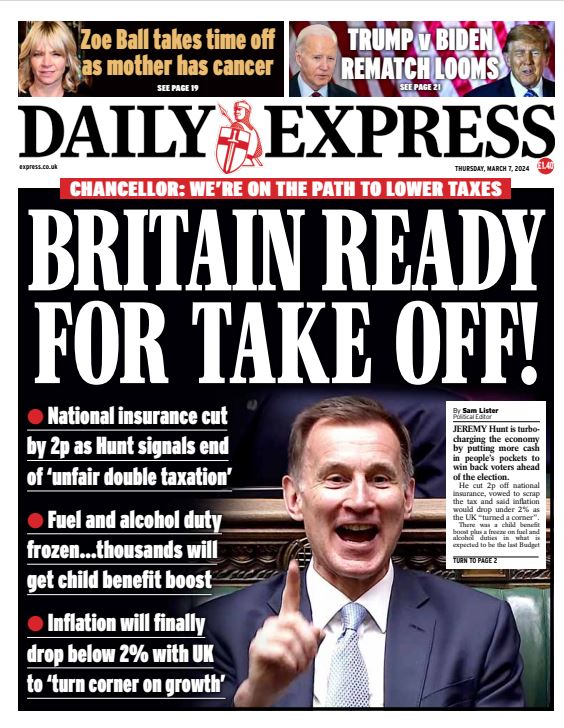 Front page: BRITAIN READY FOR TAKE OFF! #TomorrowsPapersToday 

