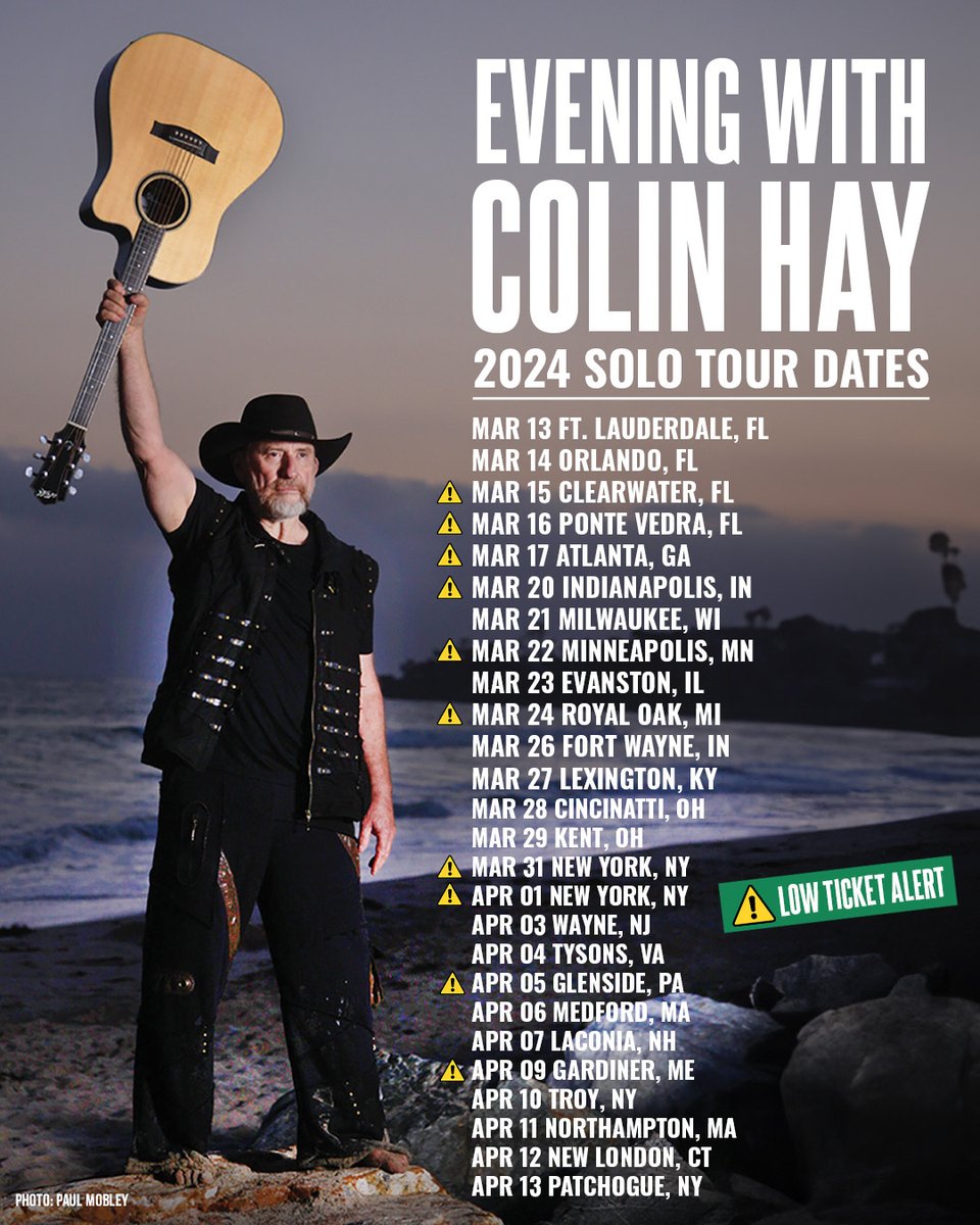 The Evening With Colin Hay Solo Tour officially kicks off in one week! Tickets are going fast, get yours now at colinhay.com/tour 🎟🎶⚠️